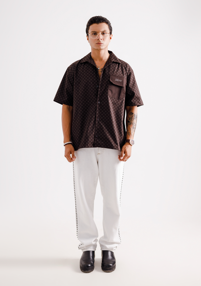 Brown Arabic Texture Cuban Shirt