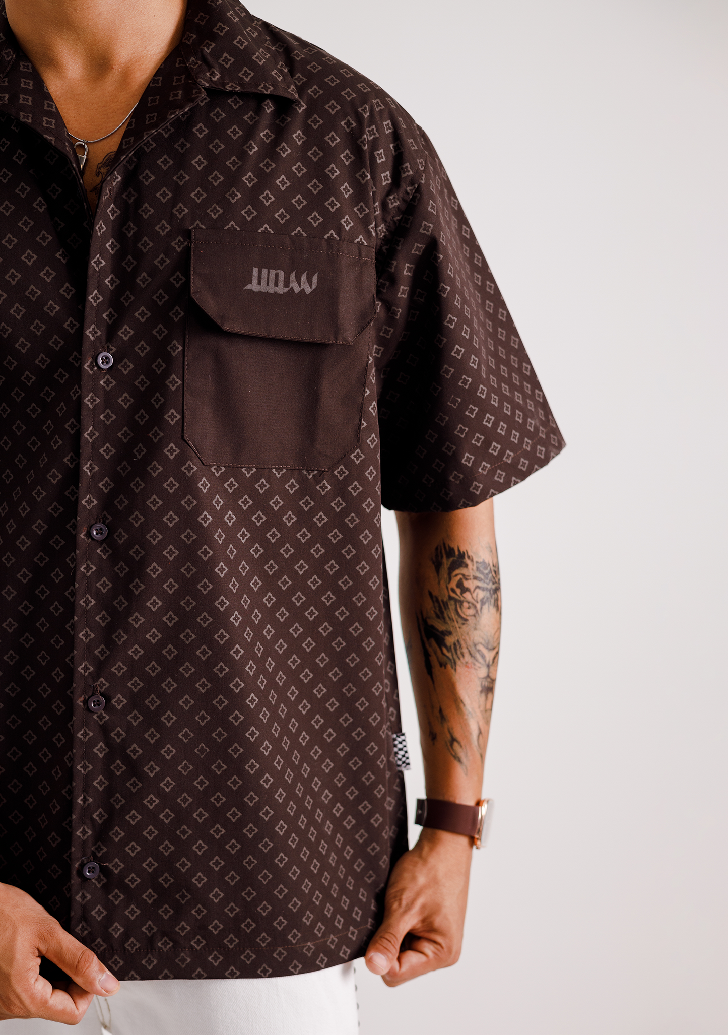 Brown Arabic Texture Cuban Shirt